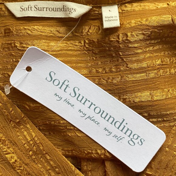 NWT Soft Surroundings Jocelyn Striped Popover Shirt Sz L Gold Boho Chic Office - Picture 10 of 15